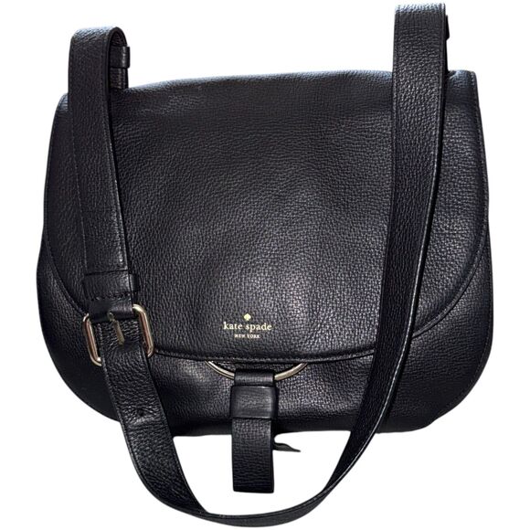EUC KATE SPADE WKRU4378 Clarke Street Kamille Black Ltr Flap Messenger Crossbody - Picture 1 of 10